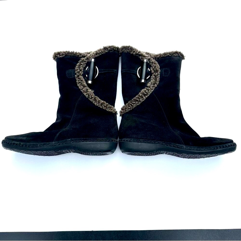 Stuart Weitzman Women's Winter Boots Black suede Faux Fur with Toggle